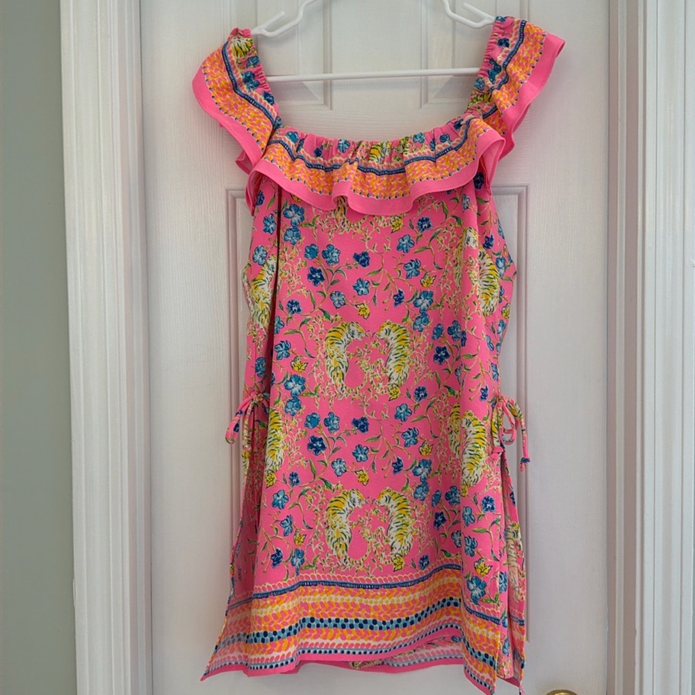 Lilly Pulitzer Pink Floral Ruffle Neck Sleeveless Dress